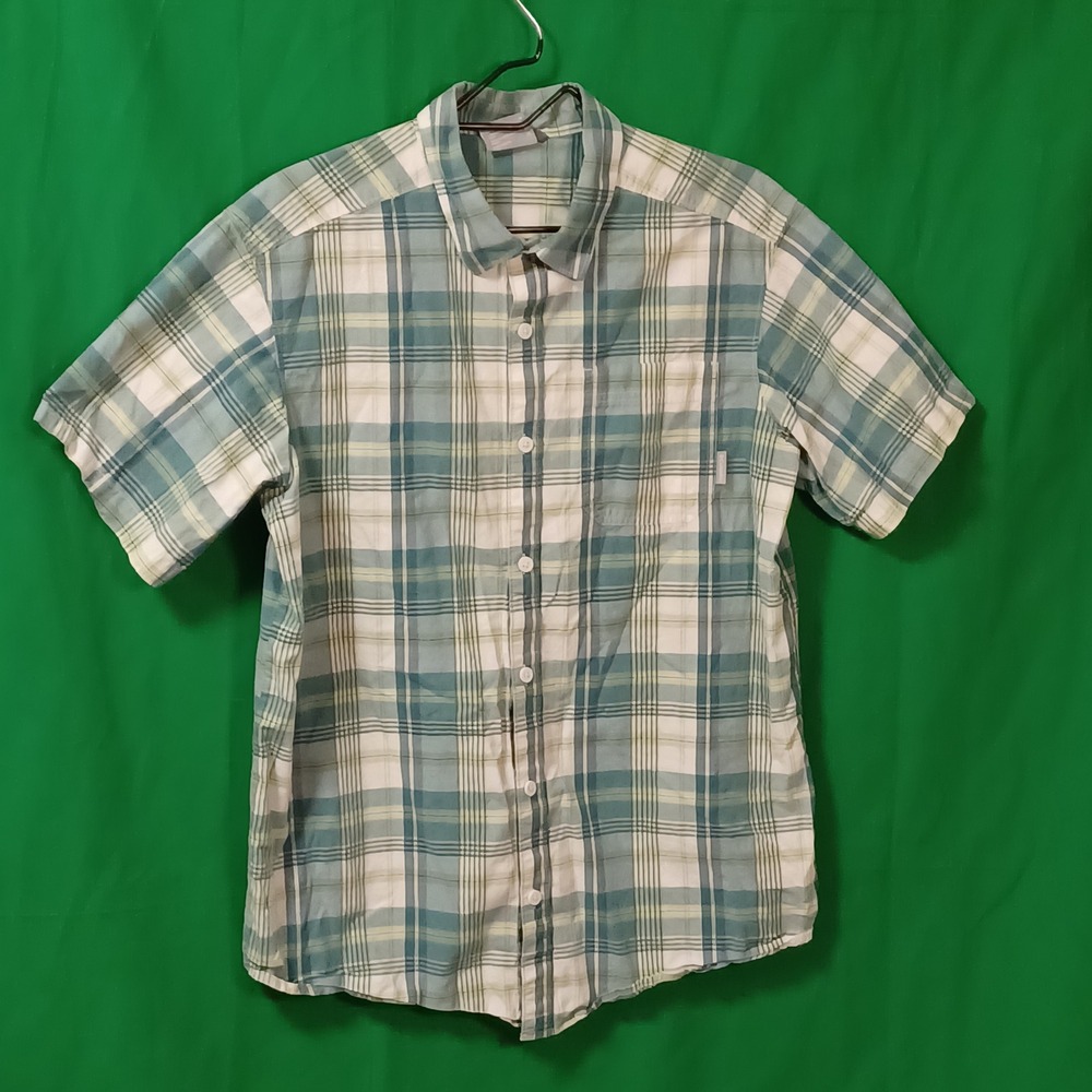 Columbia Mens Plaid Short Sleeve Button Up Shirt Teal Green AM9131 Size M